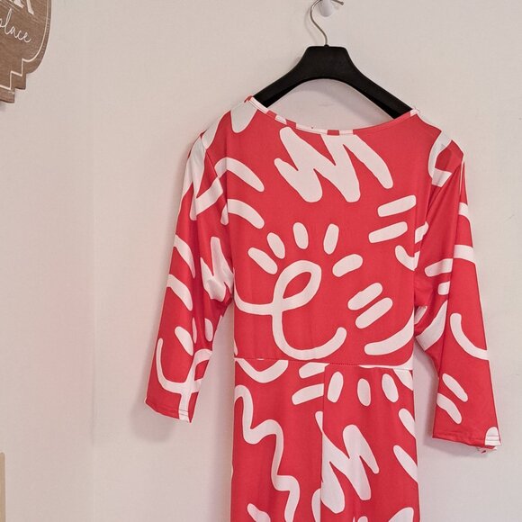 Maxi Dress Long Sleeve Abstract Print Casual Crew Neck Smocked Dress Size 2XL - Picture 9 of 9